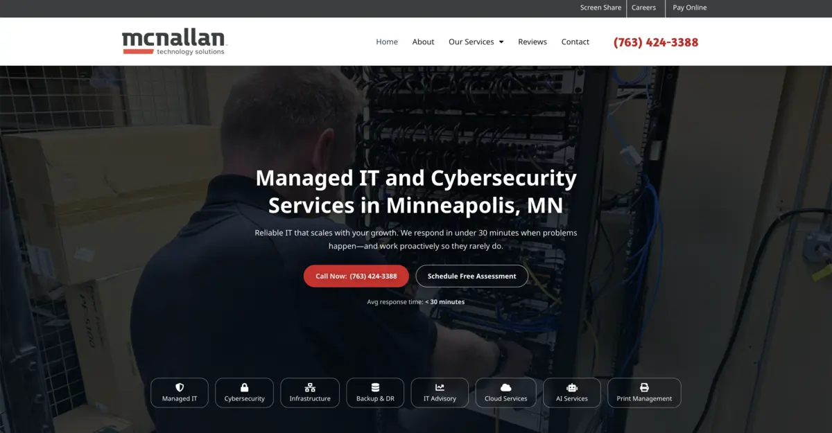 McNallan Technology Solutions website - Managed IT and Cybersecurity Services in Minneapolis, MN