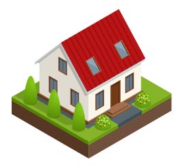 An illustration of a house with landscaping.